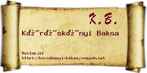 Köröskényi Baksa névjegykártya